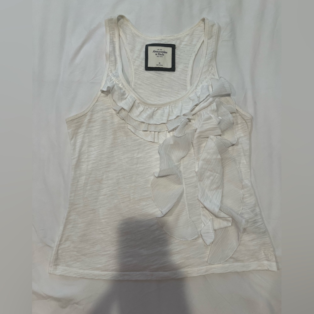 Abercrombie & Fitch White Ruffled Front Tank Top